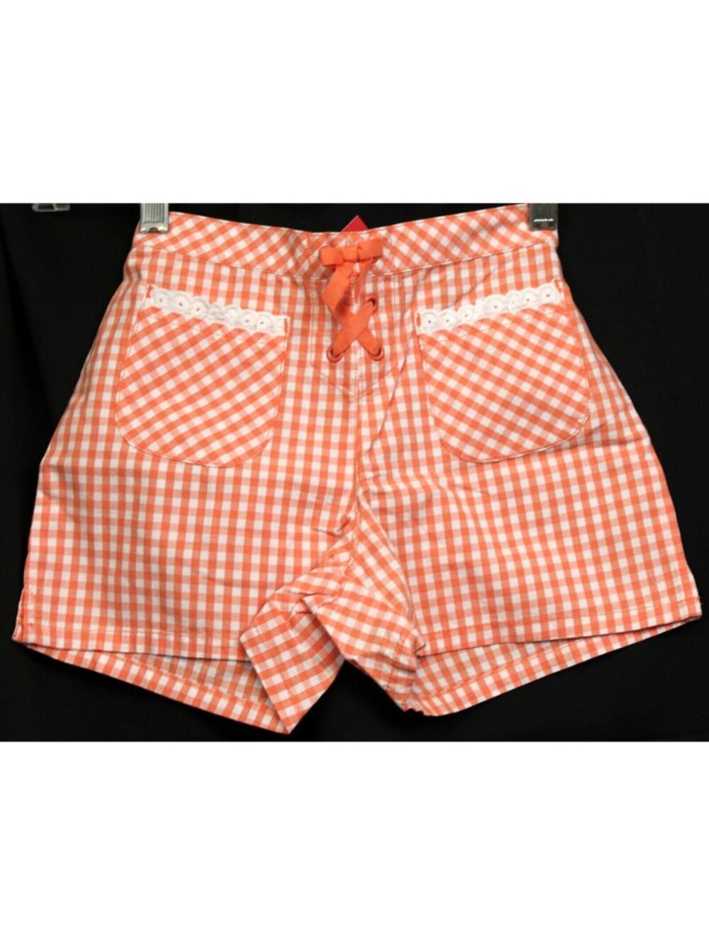 2006 Gymboree Freshly Picked Shorts Gingham Orange sz 7 NEW Pockets Lace